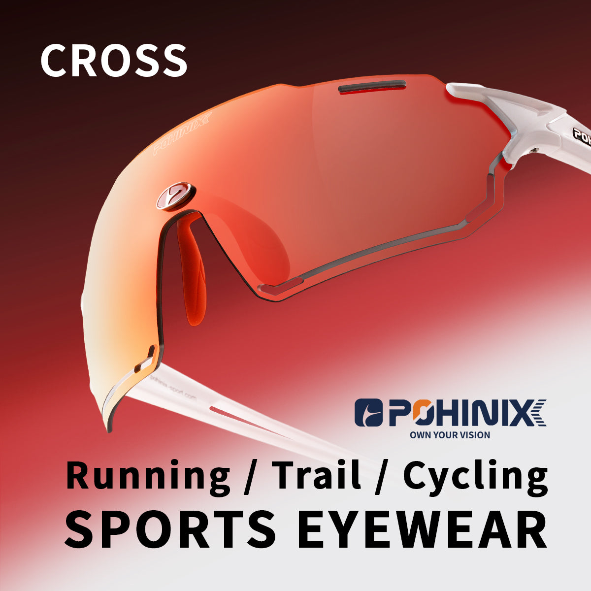 Sports sunglasses with white frame and orange-red wraparound shield lens