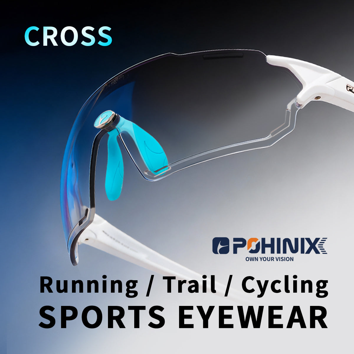 Sports sunglasses with white frame and blue mirrored wraparound shield lens