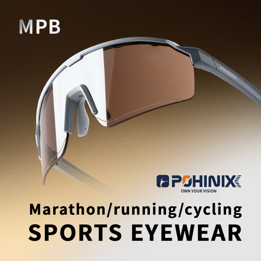 MPB sports sunglasses with brown lens and gray frame in side view