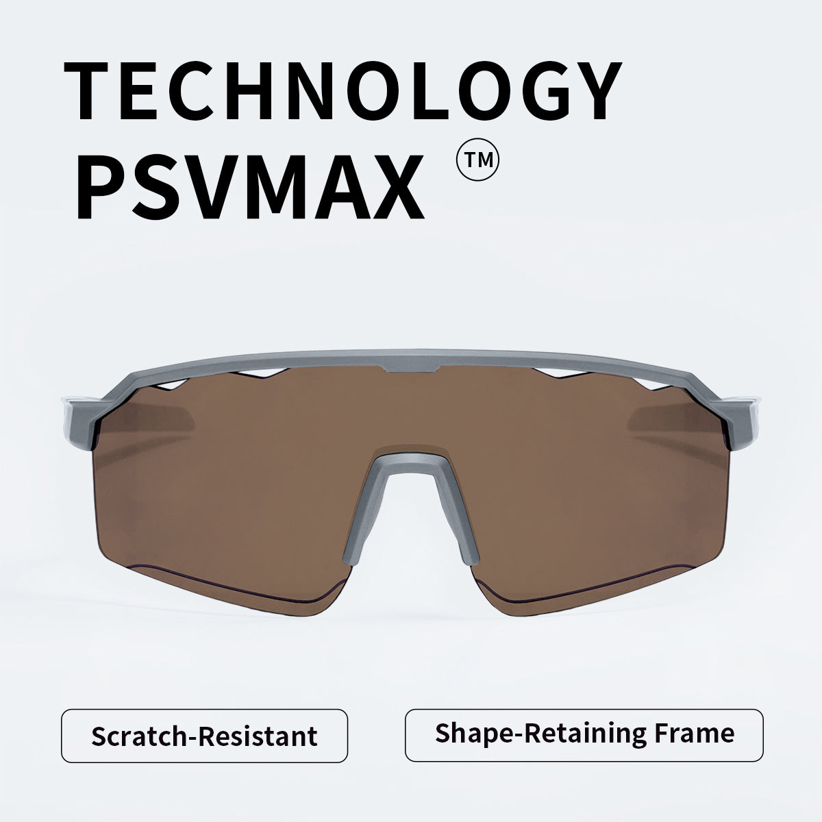 MPB sports sunglasses with brown lens and dark gray frame, front view