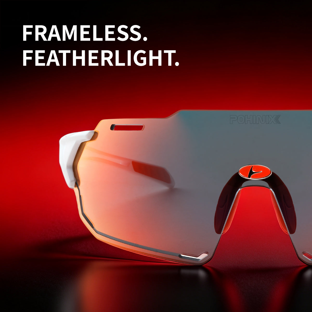 Wraparound sports sunglasses with white frame and smoke-to-orange tinted lens