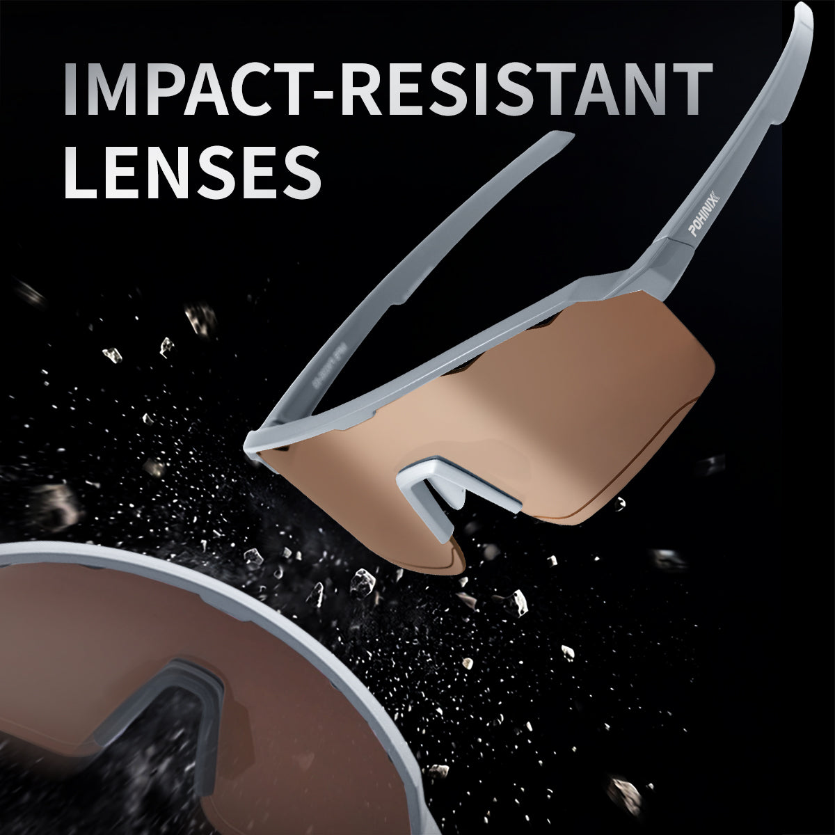 Wraparound sports sunglasses with large impact-resistant lens and brown-tinted view