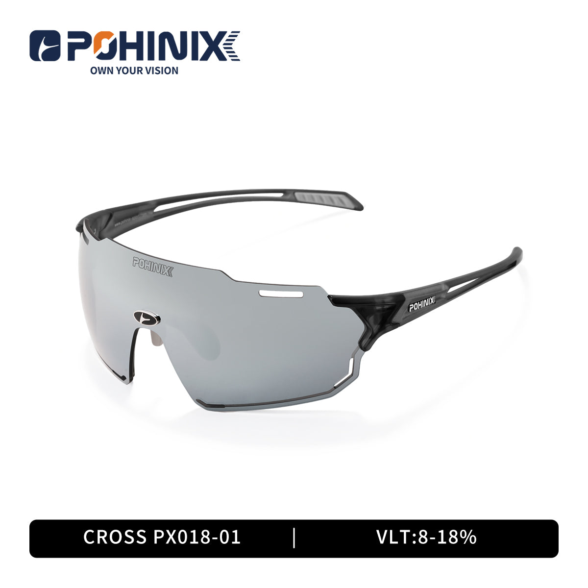 Sport sunglasses with dark frame and dark gray mirrored lens