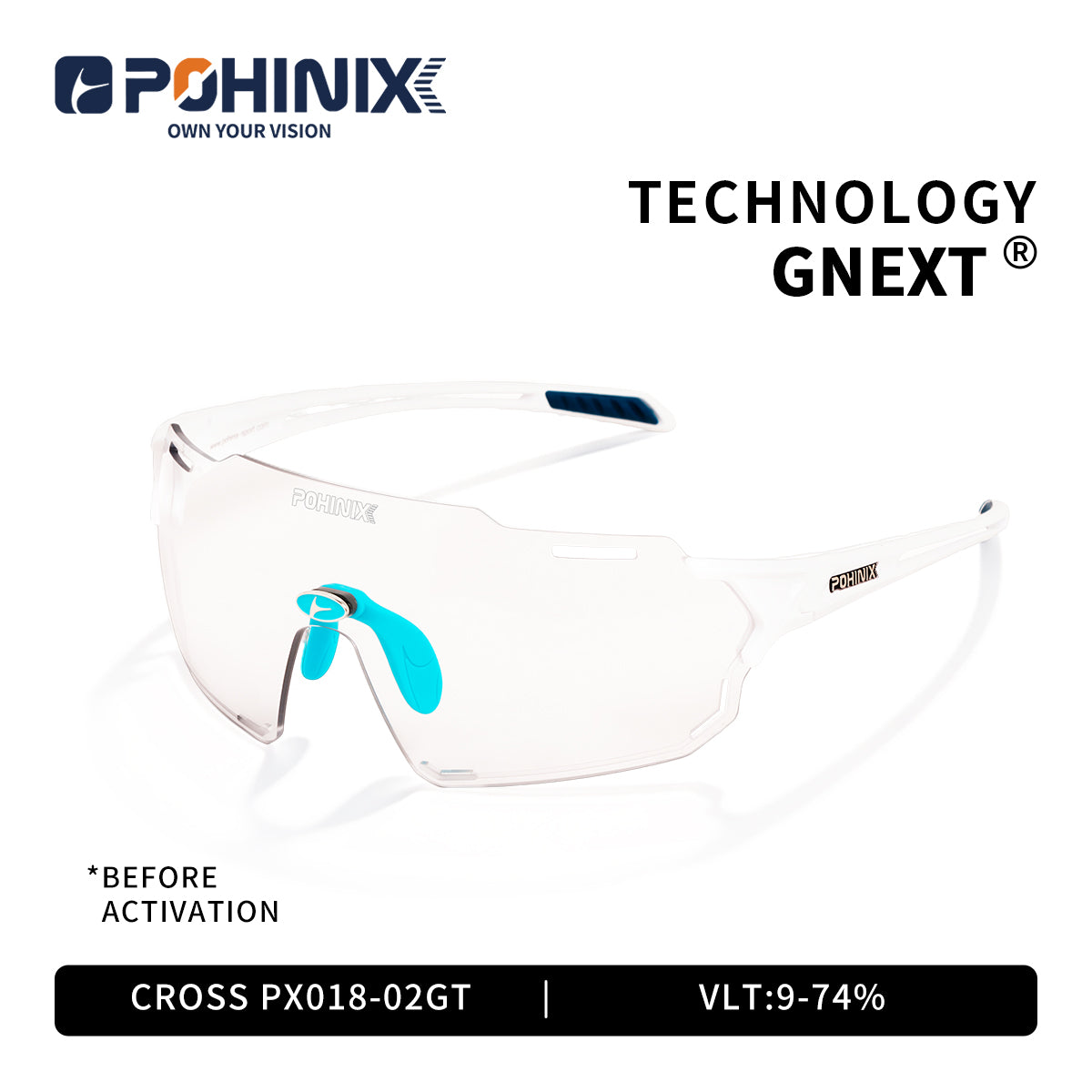 Sport sunglasses with white frame and light lens with teal mirrored panel