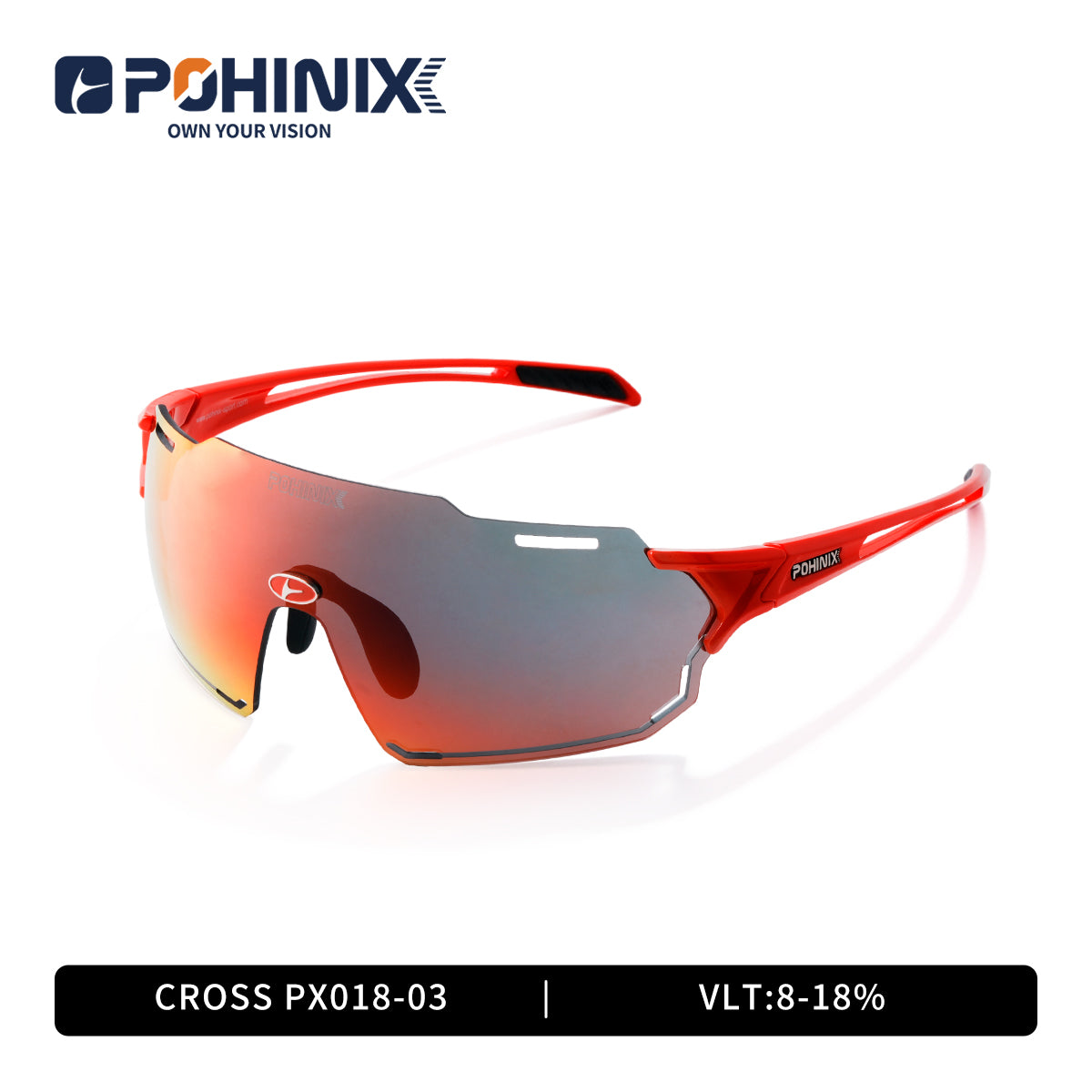 Sport sunglasses with red frame and red-orange mirrored lens