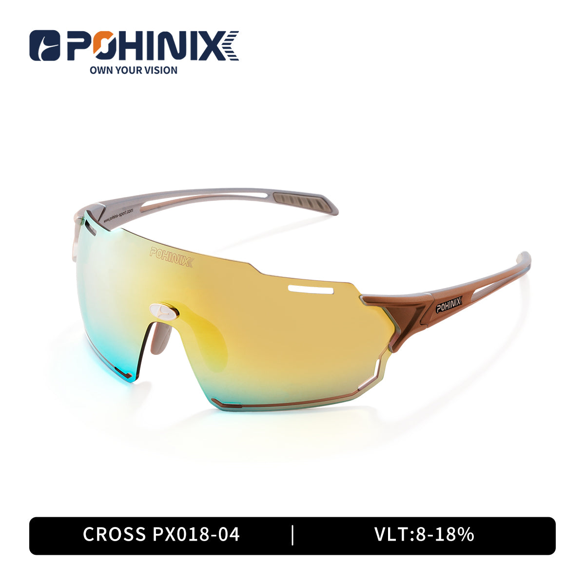 Sport sunglasses with tan frame and gold-to-blue gradient mirrored lens