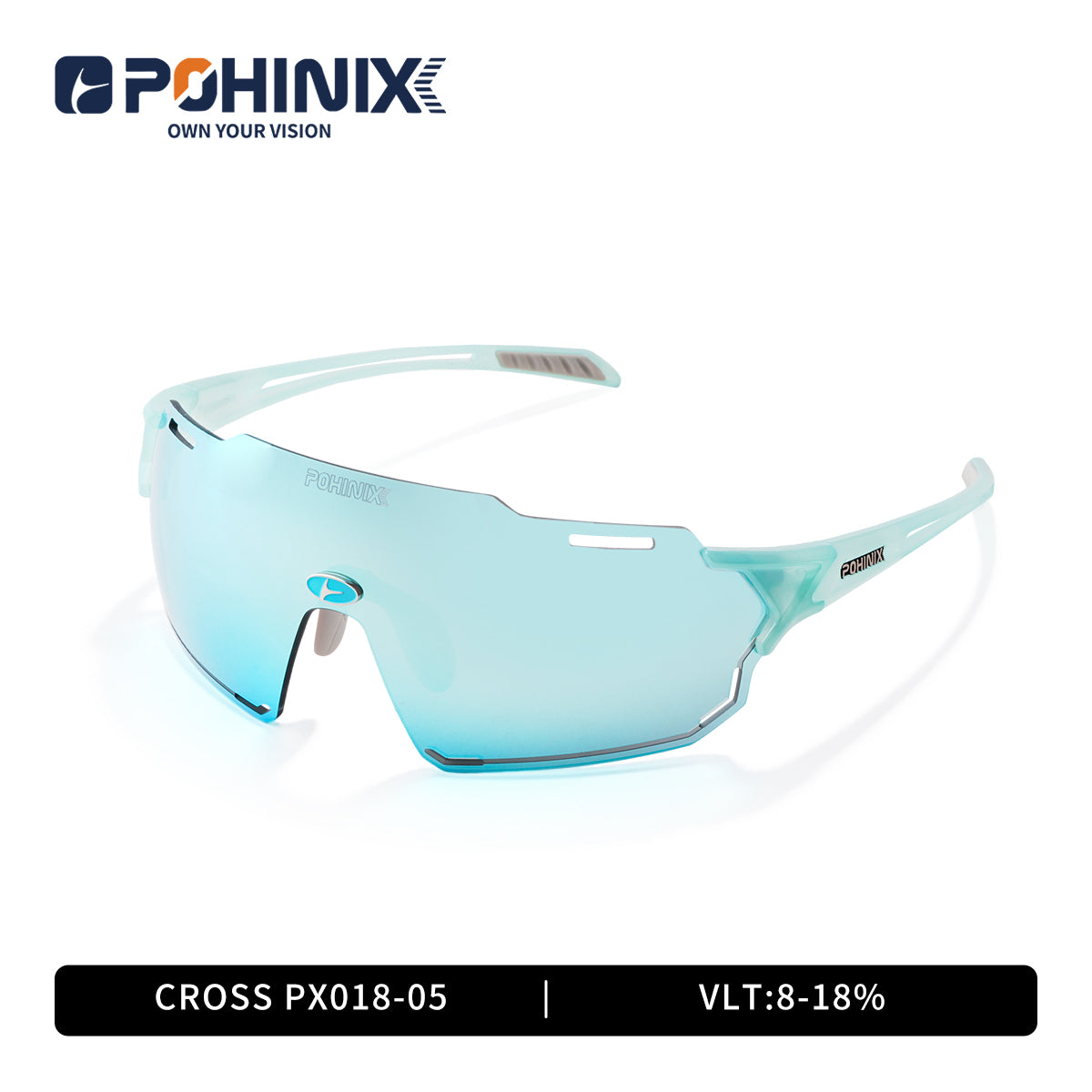 Sport sunglasses with light aqua frame and light blue tinted mirrored lens
