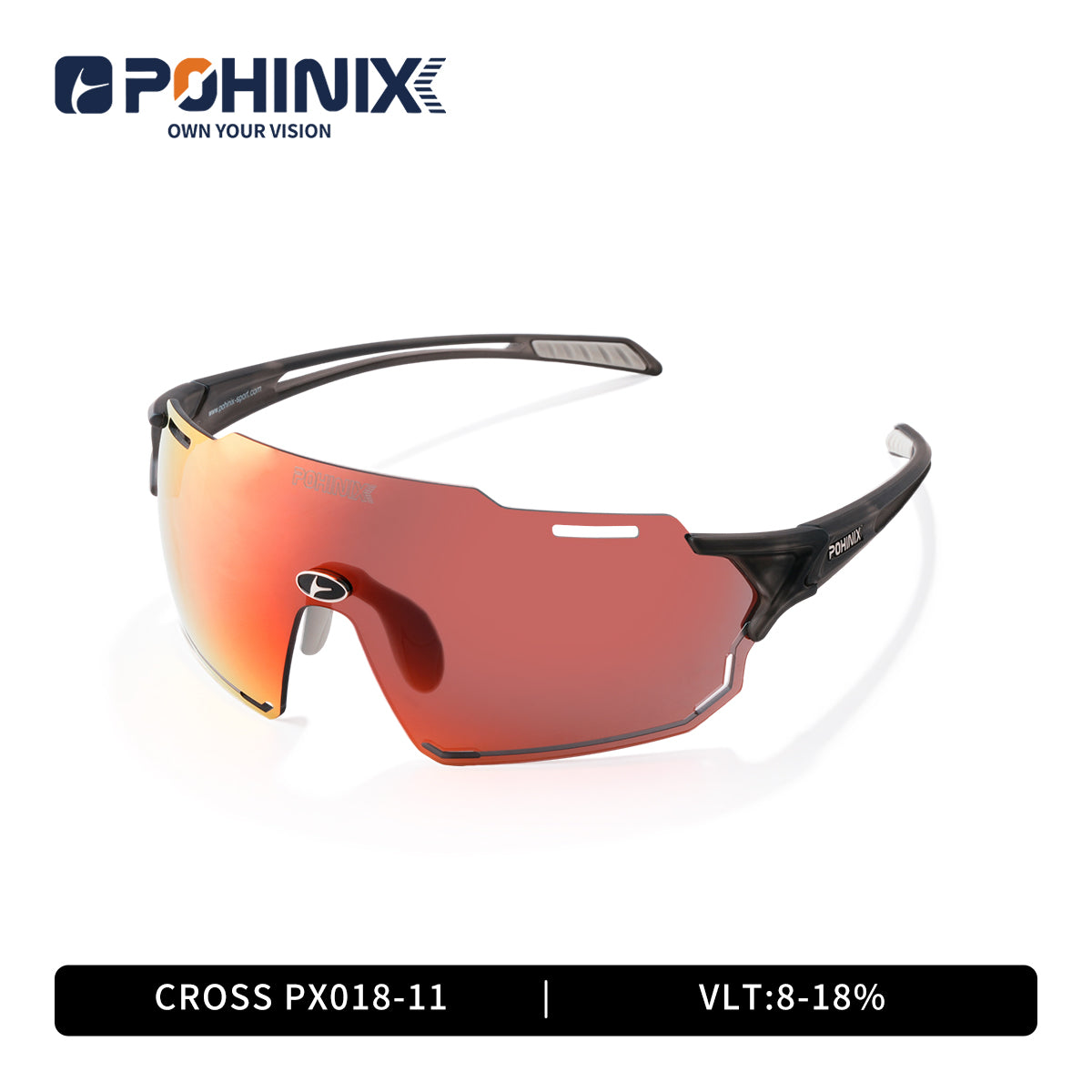 Sport sunglasses with black frame and red-orange mirrored lens