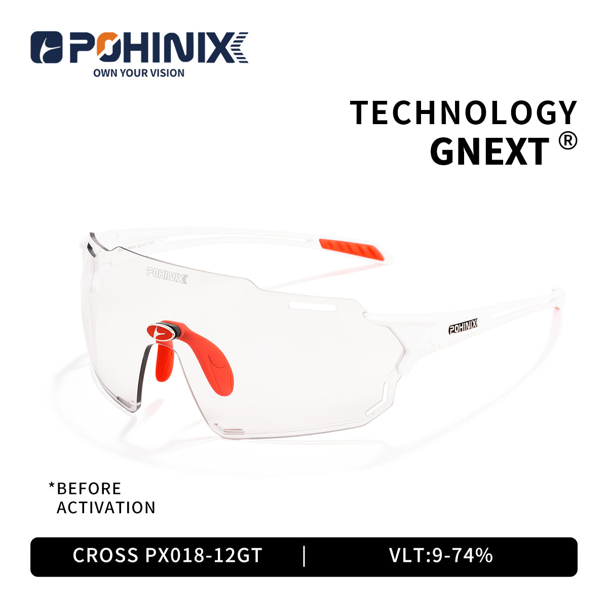 Sport sunglasses with white frame and clear lens with red-orange temple accent