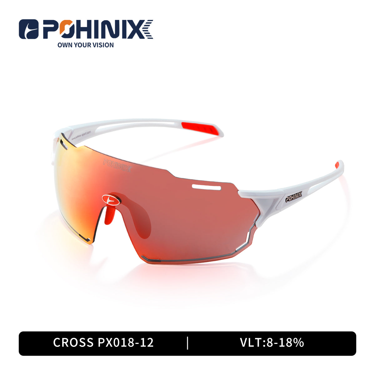 Sport sunglasses with white frame and orange mirrored lens
