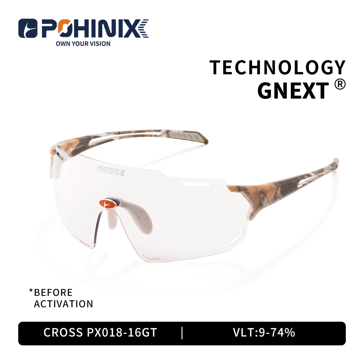 Cross protective eyewear with clear lens and patterned brown temples