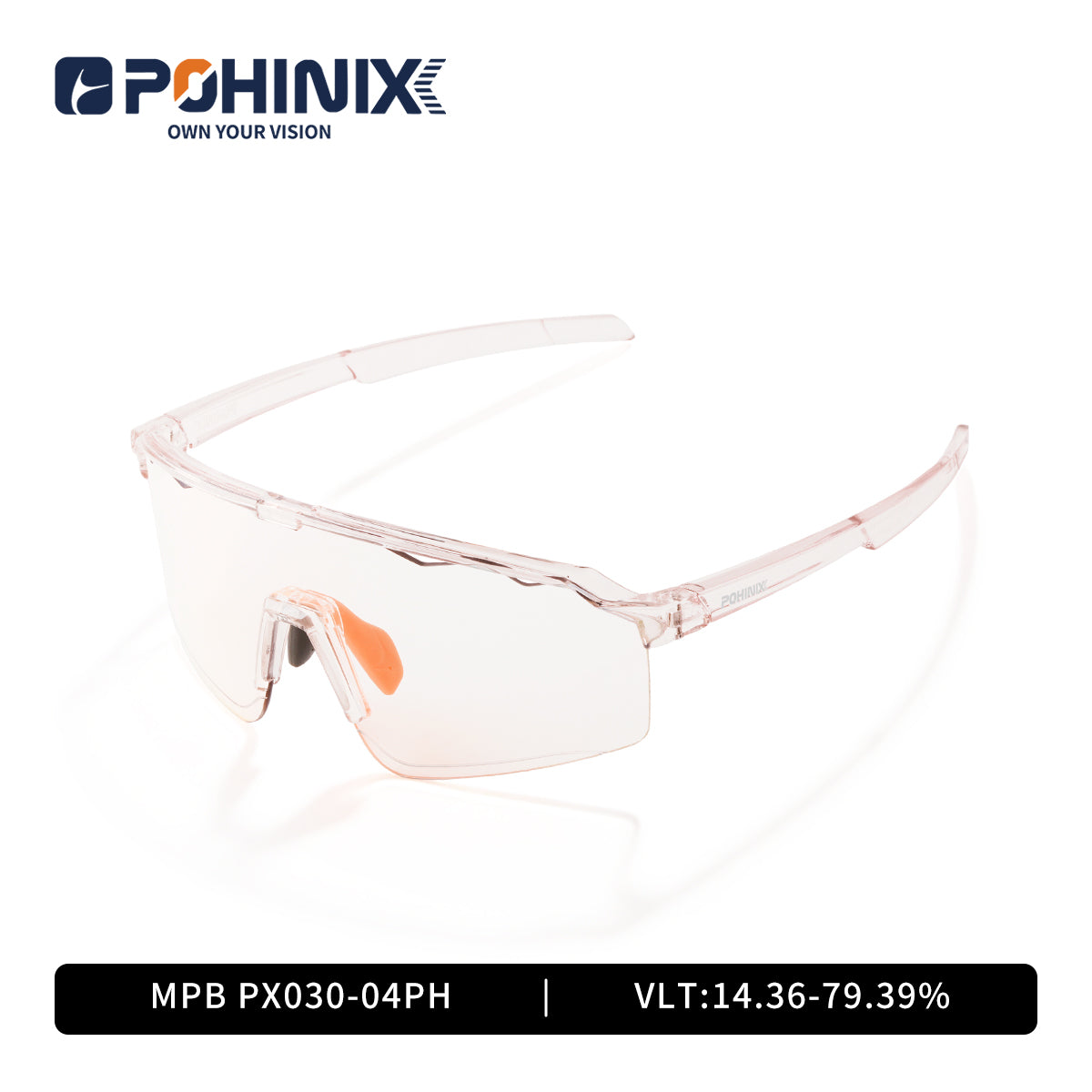 MPB sunglasses with clear frames and warm peach-tinted lenses