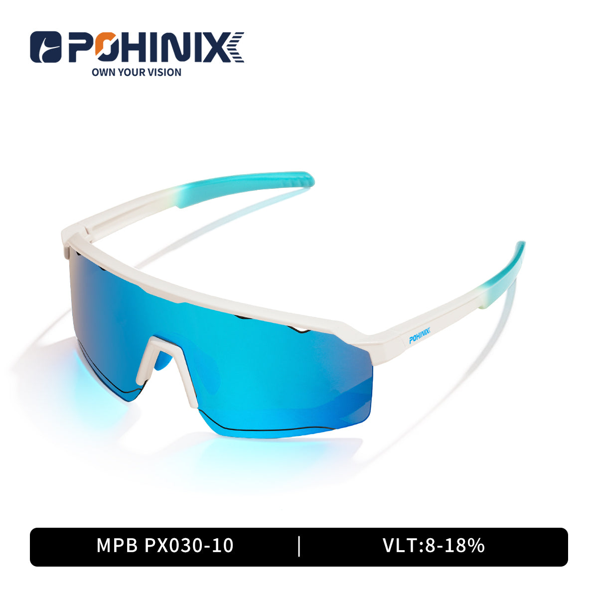 MPB sunglasses with white frames, teal accents, and blue mirrored lenses