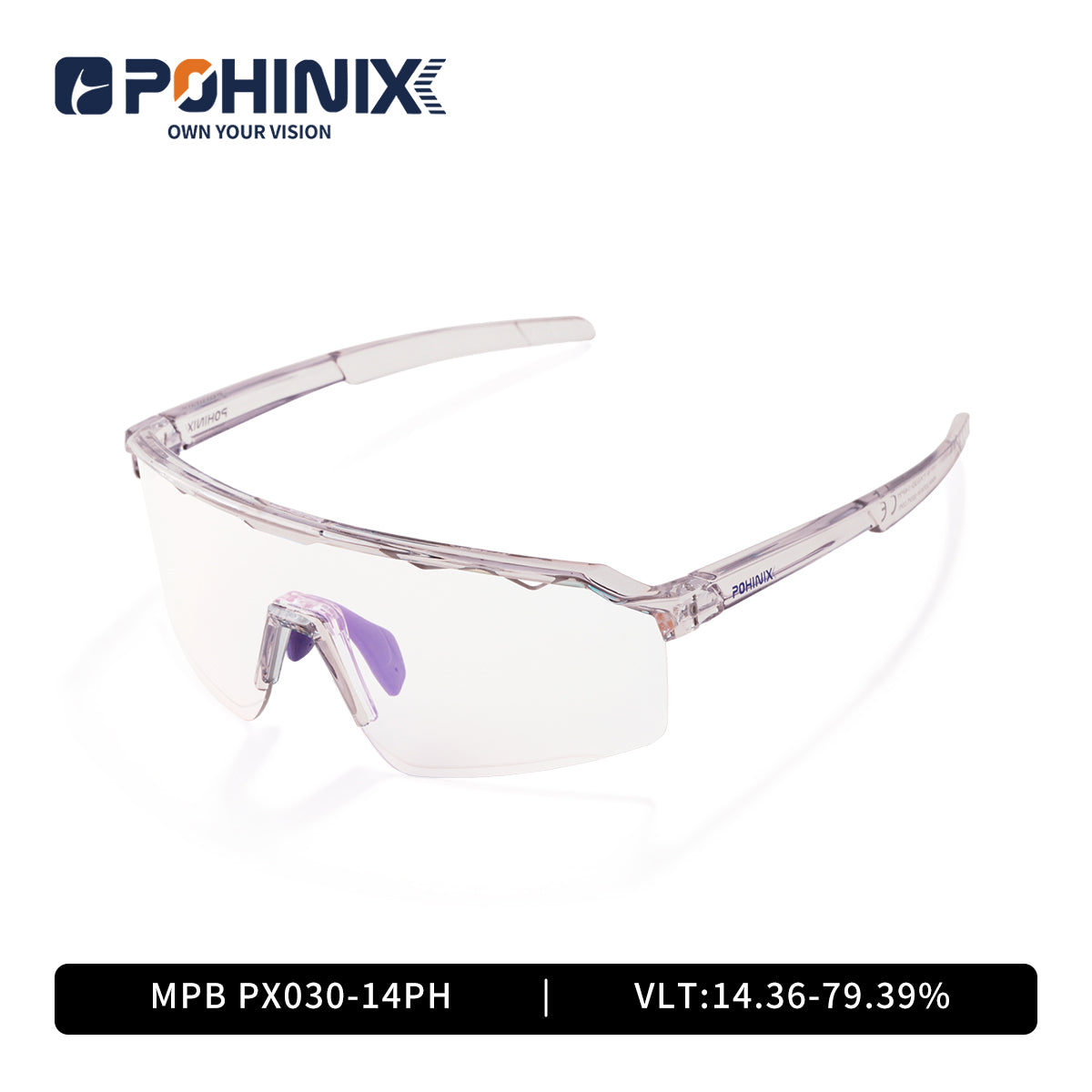 MPB sunglasses with clear frames and light purple tinted lenses