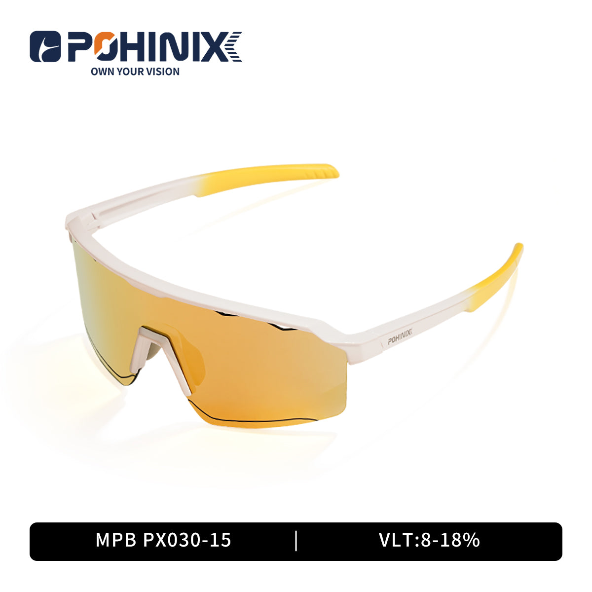 Sports sunglasses with white frame and amber mirror lenses